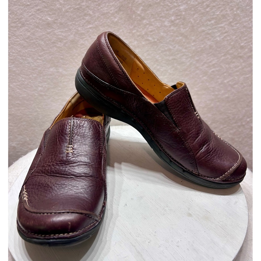 Clarks Structured Unstructured Burgundy Leather Loafers Slip On Shoes 39029 9M